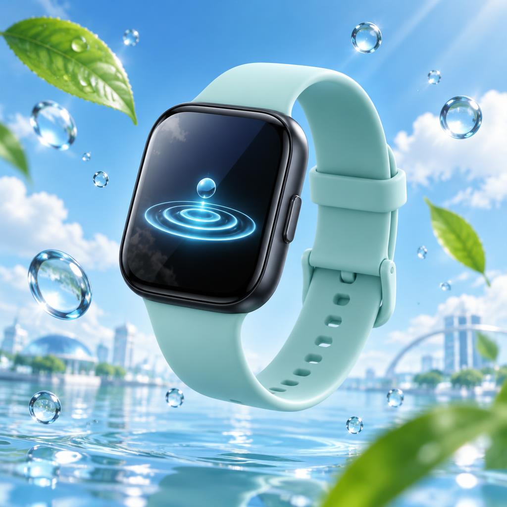 Concept illustration of the ebb watch with an aqua strap.